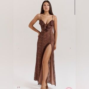 House of CB Brown Lace Maxi Dress